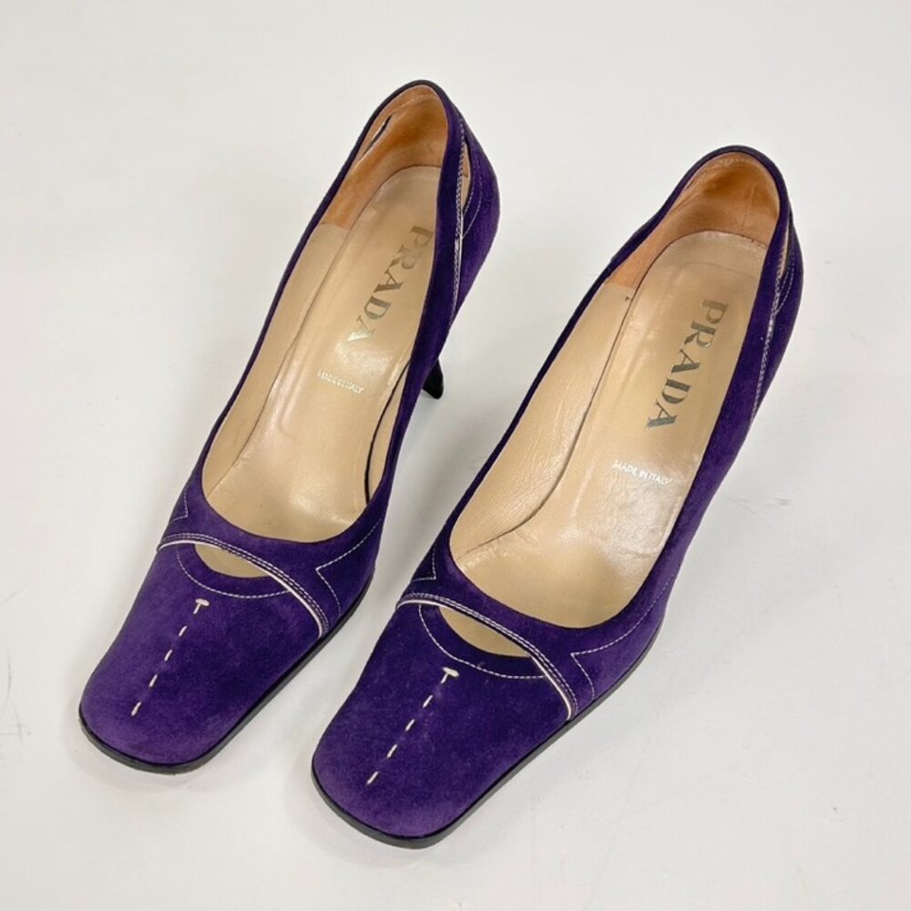 Prada Vintage Y2K Square Toe Suede Pumps Heels Size 39 in Purple